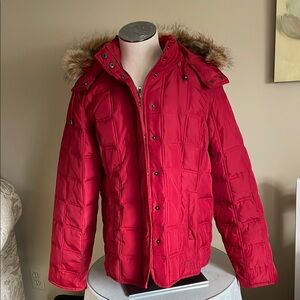 NWT GAP Red Puffer Jacket with Detachable Faux Fur and Detachable Hood